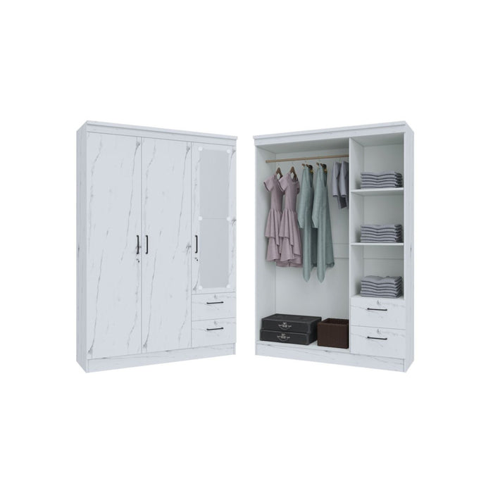 Lemari Pakaian Emilly 3P  – White Marble